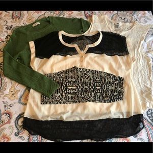 LuLaRoe legging outfit with sweater and 2 shirts